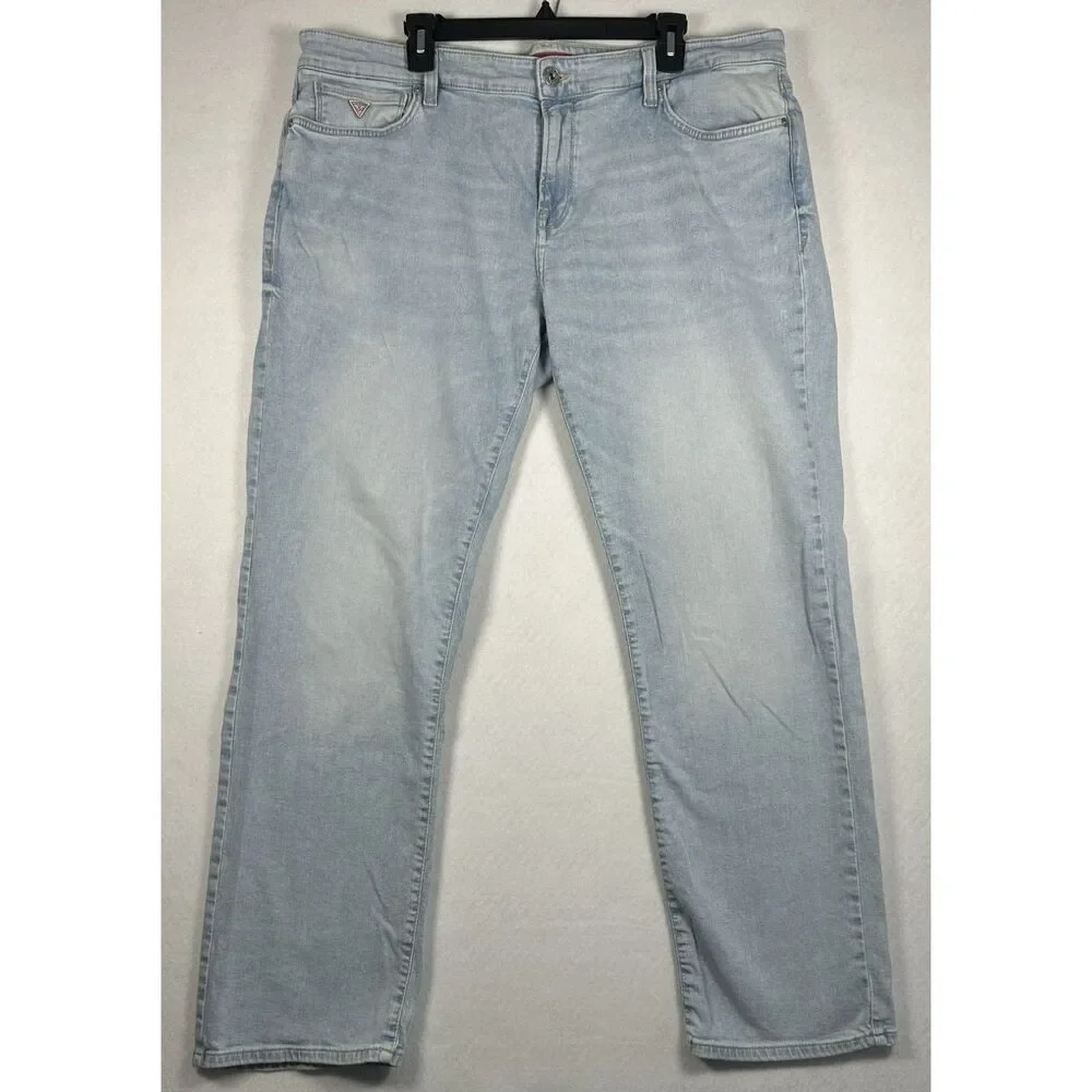GUESS Lincoln Slim Straight Jeans Men's 38x30 Light Wash Stretch Denim